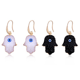 Vintage Resin Hand Earrings with Evil Eye - Unique and Stylish Ear Hooks