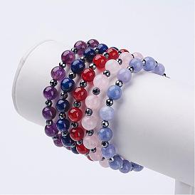 Natürlichen Edelstein Stretch-Armbänder, Mit facettierten nichtmagnetischen synthetischen Hämatitperlen