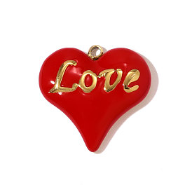 День святого Валентина 304 эмалевые подвески из нержавеющей стали, сердце со словом любовь прелести, ионное покрытие (ip), реальный 18 k позолоченный