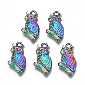 Rainbow Color 304 Stainless Steel Pendant Rhinestone Settings, Cadmium Free & Nickel Free & Lead Free, Owl