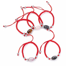 Natural Mixed Stone Barrel Beads Cord Bracelet for Her, Red