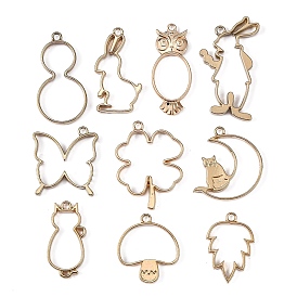 Rack Plating Alloy Open Back Bezel Pendants, For DIY UV Resin, Epoxy Resin, Pressed Flower Jewelry, Mixed Shapes