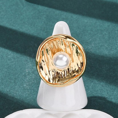 Регулируемые латунные кольца-манжеты с жемчужными элементами из АБС-пластика, плоско-круглые, белые