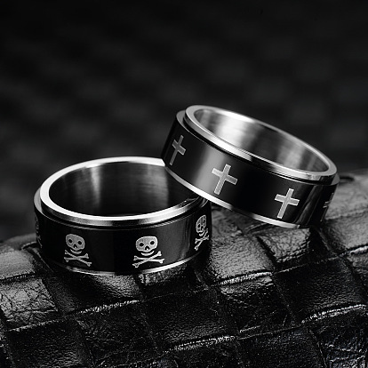 Titanium Steel Cross Rotating Finger Ring, Fidget Spinner Ring for Calming Worry Meditation