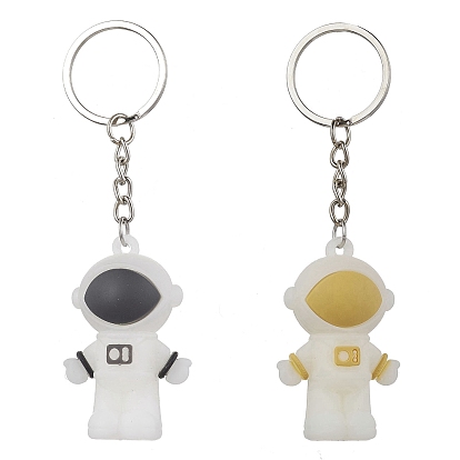 2Pcs 2 Colors Astronaut PVC Plastic Big Pendants Keychains, Iron Split Key Rings