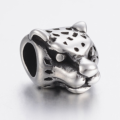 304 Stainless Steel European Beads, Large Hole Beads, Leopard