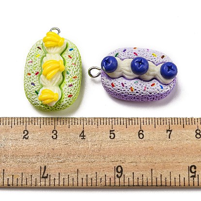 Imitation Food Opaque Resin Pendants, Fruit Cake Charms with Platinum Tone Iron Loops