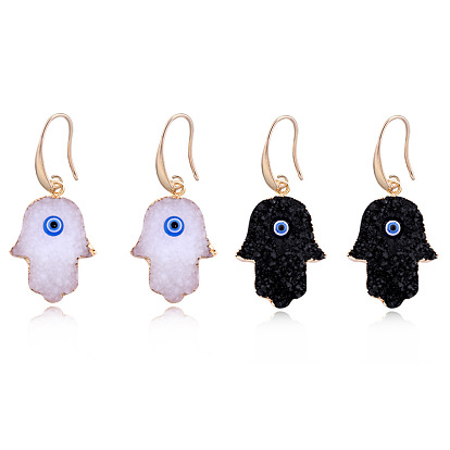 Vintage Resin Hand Earrings with Evil Eye - Unique and Stylish Ear Hooks