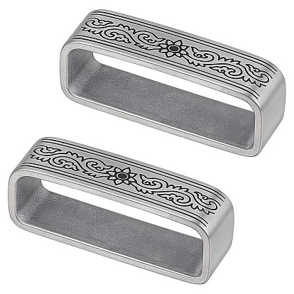 2 pièces 304 anneaux de maintien de ceinture en acier inoxydable, pour les accessoires de boucle de ceinture pour hommes, rectangle avec motif