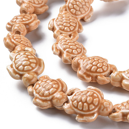 Handmade Porcelain Ceramic Beads Strands, Famille Rose Style, Tortoise