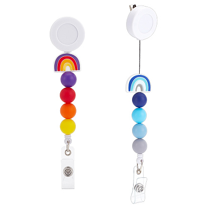 2Pcs 2 Styles ABS Plastic Retractable Badge Reel, Card Holders, with Iron Alligator Clips & Silicone Findings