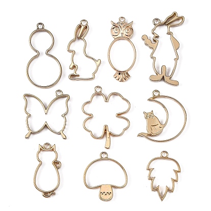 Rack Plating Alloy Open Back Bezel Pendants, For DIY UV Resin, Epoxy Resin, Pressed Flower Jewelry, Mixed Shapes