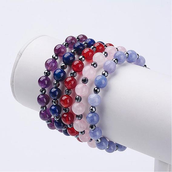 Natürlichen Edelstein Stretch-Armbänder, Mit facettierten nichtmagnetischen synthetischen Hämatitperlen