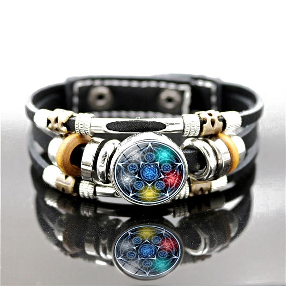 Imitation Leather Triple Lines Multi-strand Bracelets with Flat Round Links