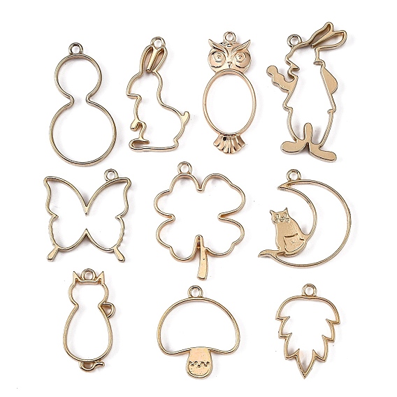 Rack Plating Alloy Open Back Bezel Pendants, For DIY UV Resin, Epoxy Resin, Pressed Flower Jewelry, Mixed Shapes