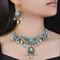 Комплекты серег и ожерелий из сплава со стразами и синтетической бирюзой в этническом стиле для женщин, слеза