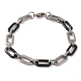 304 Stainless Steel Oval Link Chain Bracelets, with 201 Stainless Steeel Findings, Stainless Steel Color