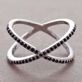 Простые латунные кольца с кубическим цирконием, крест крест кольца, платина