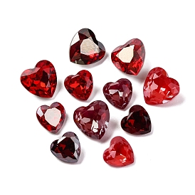 Glass Rhinestone Cabochons, Pointed Back, Faceted, Heart