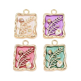 Латунная эмаль и натуральный жемчуг прямоугольник с подвесками-цветами, реальный 18 k позолоченный