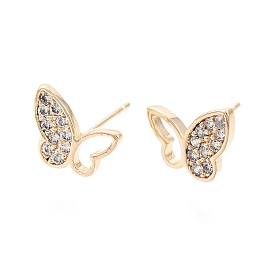 Clear Cubic Zirconia Butterfly Stud Earrings, Brass Jewelry for Women, Nickel Free