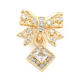 Placage de crémaillère en laiton micro pavé pendentifs en zircone cubique claire, plaqué longue durée, sans plomb et sans cadmium, nœud papillon avec breloque losange