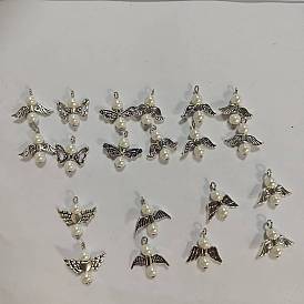 20Pcs 20 Style Glass Pearl Pendants, with Alloy Findings, Angel