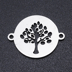 201 Stainless Steel Links Connectors, Flat Round with Tree of Life