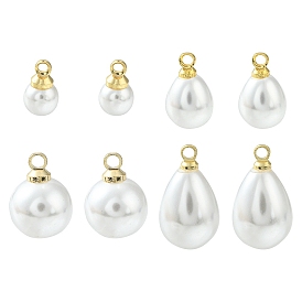 8 pcs 4 styles breloques en plastique imitation perle abs, avec les accessoires en laiton, rond et larme
