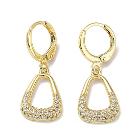 Real 18K Gold Plated Brass Dangle Leverback Earrings, with Cubic Zirconia, Triangle