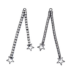 Brass Pave Rhinestone Chain with Star Big Pendants, Cadmium Free & Nickel Free & Lead Free