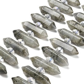 Natural Labradorite Double Terminated Point Beads Strands, with Glass Beads, Faceted Bullet