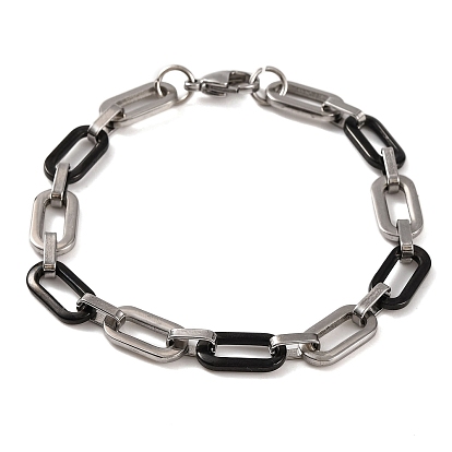 201 Stainless Steel Oval Link Chain Bracelets, with 304 Stainless Steel Clasps, Stainless Steel Color
