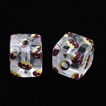 Perles acryliques transparents imprimés, carré avec motif de gâteau