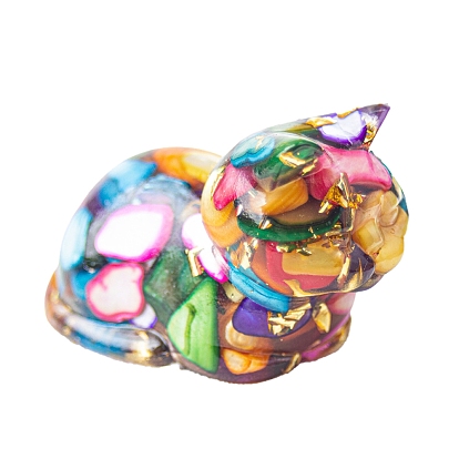 Resin Cat Display Decoration, with Shell Chips inside Statues for Home Office Decorations