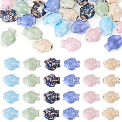 30Pcs 6 Colors Handmade Porcelain Beads, Fish