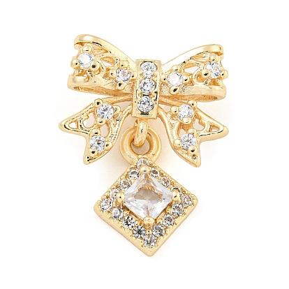 Placage de crémaillère en laiton micro pavé pendentifs en zircone cubique claire, plaqué longue durée, sans plomb et sans cadmium, nœud papillon avec breloque losange