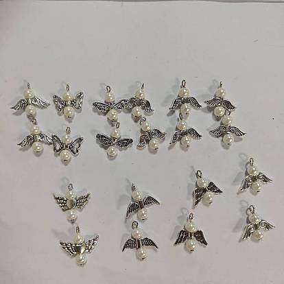 20Pcs 20 Style Glass Pearl Pendants, with Alloy Findings, Angel