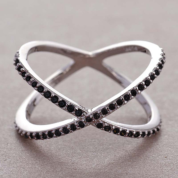 Простые латунные кольца с кубическим цирконием, крест крест кольца, платина