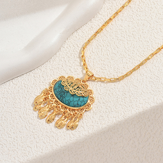 Ожерелья с подвеской в виде рыбьей кисточки из богемской латуни с паве из синтетической бирюзы для женщин