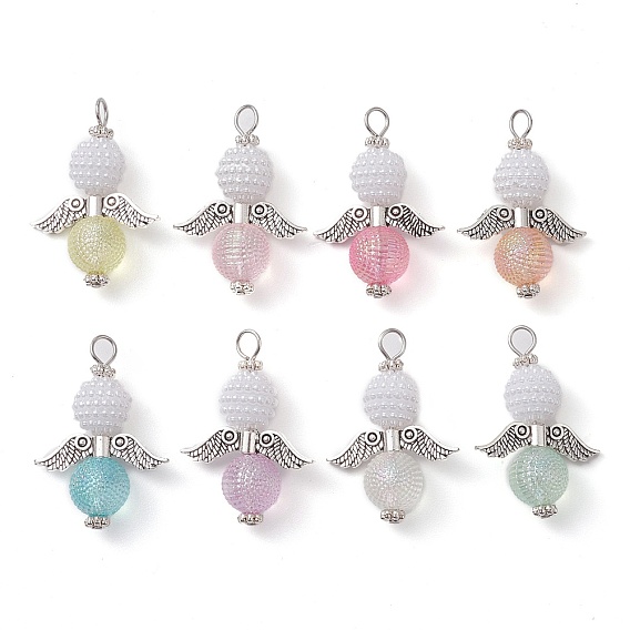 Imitation Pearl Acrylic and Transparent Acrylic Beads Pendant, Angel