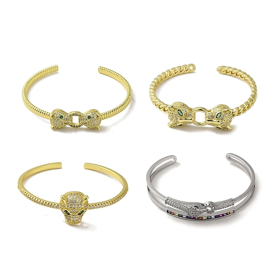 Женский браслет на открытой манжете с леопардовым принтом из латуни и кубическим цирконием