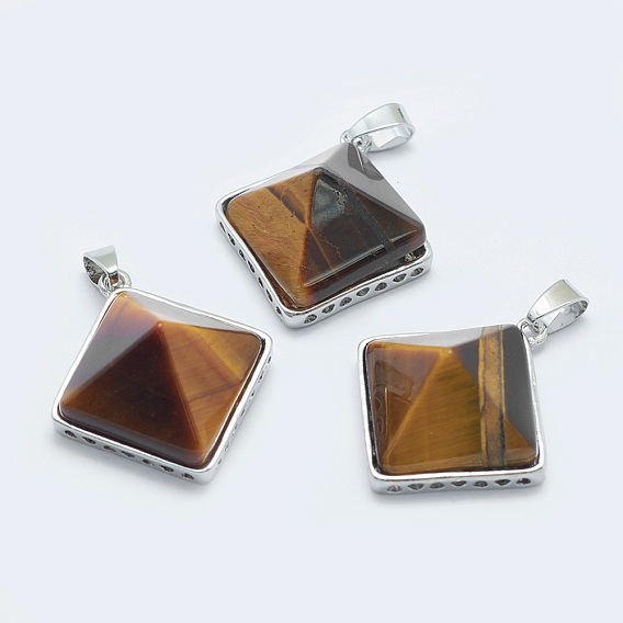 Edelstein-Anhänger, mit Messing-Zubehör, Pyramide, Platin Farbe