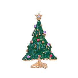 Рождественская елка, броши из сплава со стразами, эмалевые булавки, золотой свет