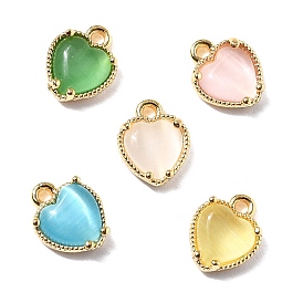 Сердце латунные амулеты, с кошачий глаз, без никеля , реальный 18 k позолоченный