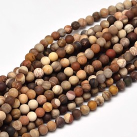 Frosted Natural Petrified Wood Round Bead Strands