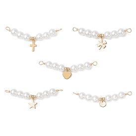 5 шт. 5 стили стеклянные жемчужины круглые бусины подвески-соединители, с медной проволокой и подвесками из нержавеющей стали, золотые