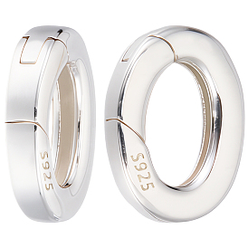 2Pcs 925 Sterling Silver Spring Gate Rings, Oval, with 2Sheets Polishing Cloth