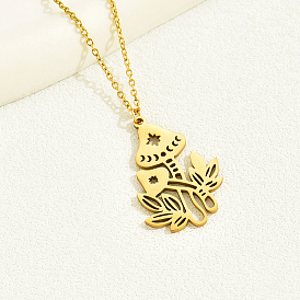 Fashionable Vintage Mushroom Plant Stainless Steel Pendant Necklace, Geometric Collarbone Chain Necklace