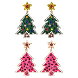 Christmas Trees with Star Alloy Dangle Stud Earrings for Women, with 316 Surgical Stainless Steel Pins & Plastic & Acrylic